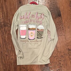 Simply Southern Coffee Lover Long Sleeve Shirt - Sage, Beige and Pink